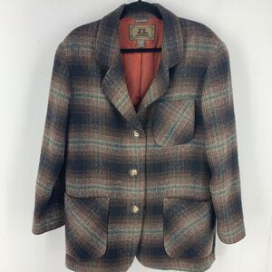Vtg JL Colebrook Womens Medium Tweed Jacket Plaid Wool Blend Grandma Grunge